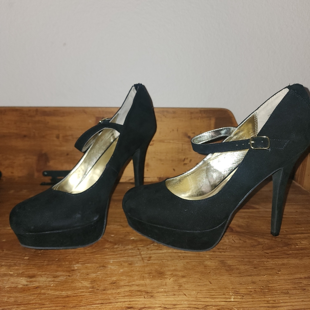 Black Microsuede Mary Jane heels